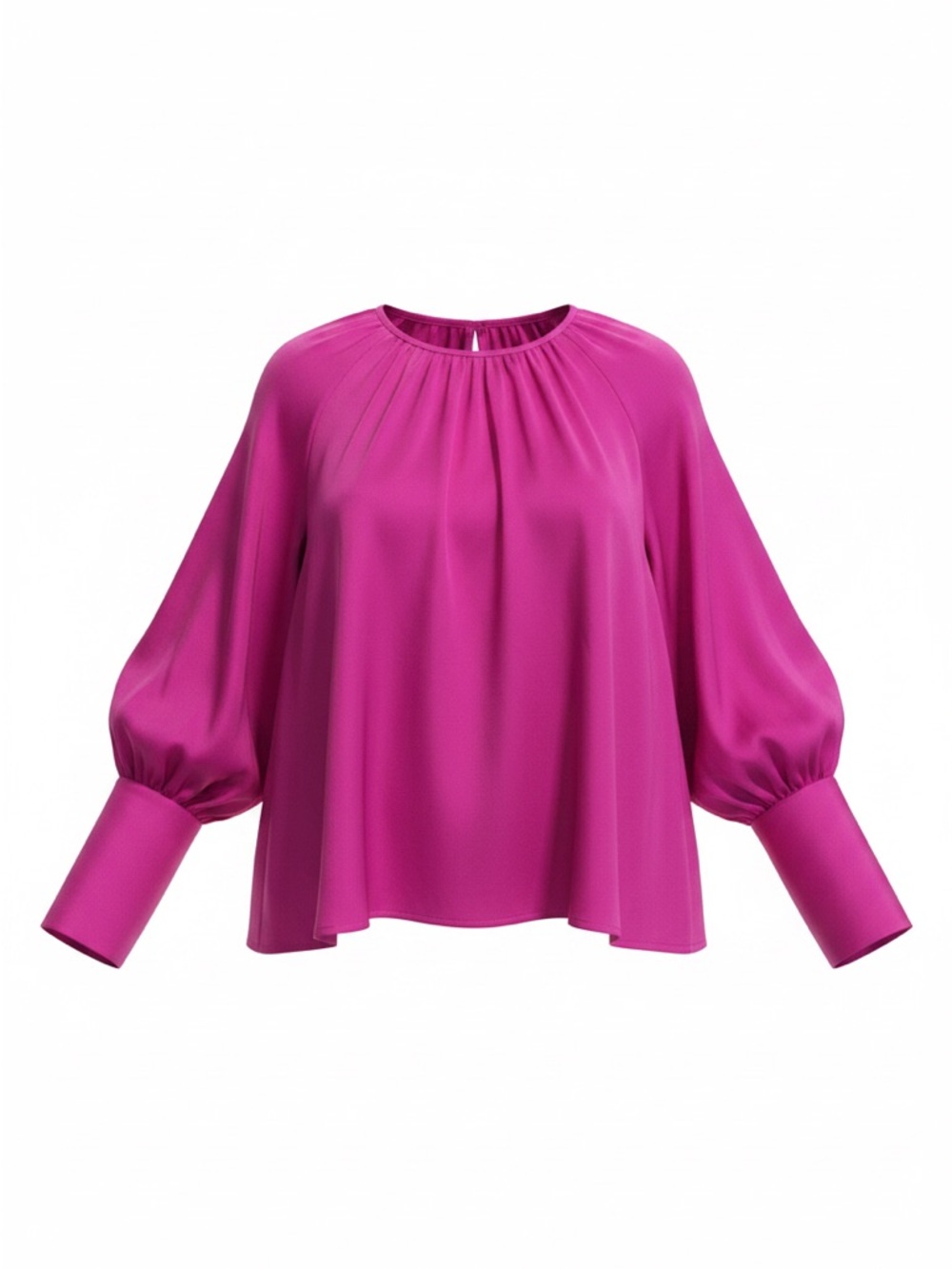 Women's xxl Fuchsia Balloon-Sleeve Blouse satin